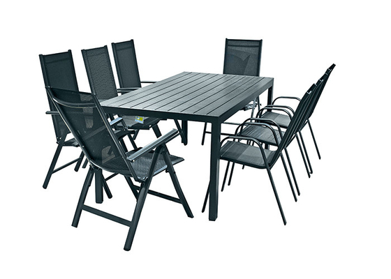 La Tabella e le sedie di patio all'aperto del compensato di alluminio graffiano resistente
